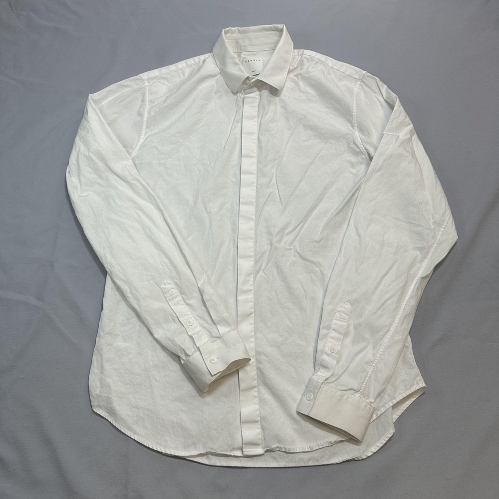 Sandro Shirt Mens Medium 38 White Hidden Placket Dress Office Business Preppy